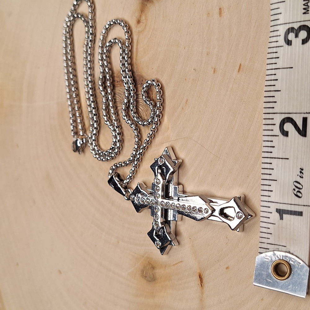 3 Layer  Cross Pendant Men's Necklace - Picture 7 of 11